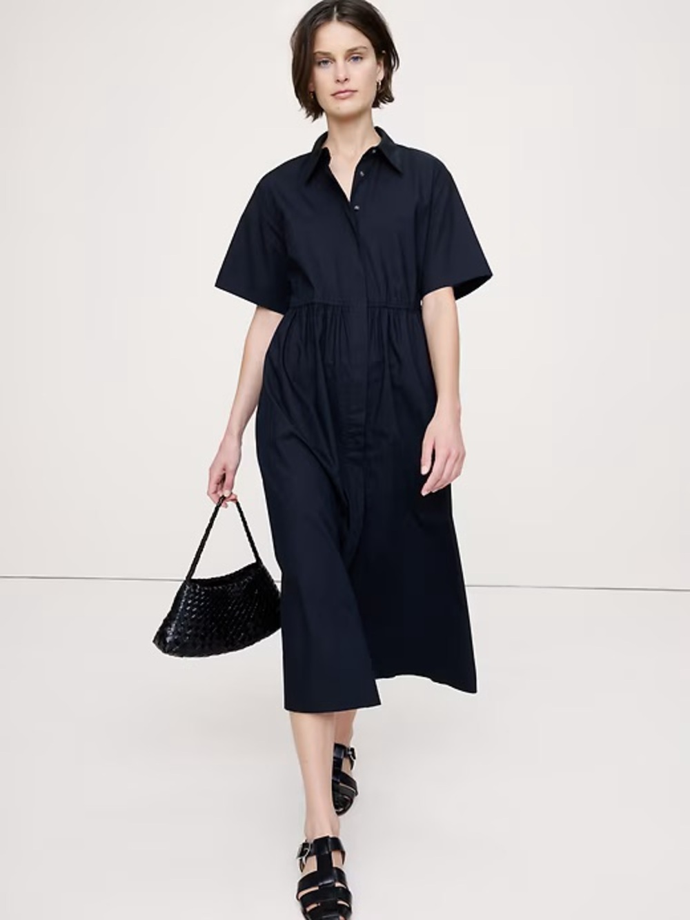 banana republic cotton poplin open back midi dress